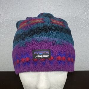 Vintage Patagonia Fleece Hat Skull Cap Beanie Kids Size M Aztec Pattern EUC